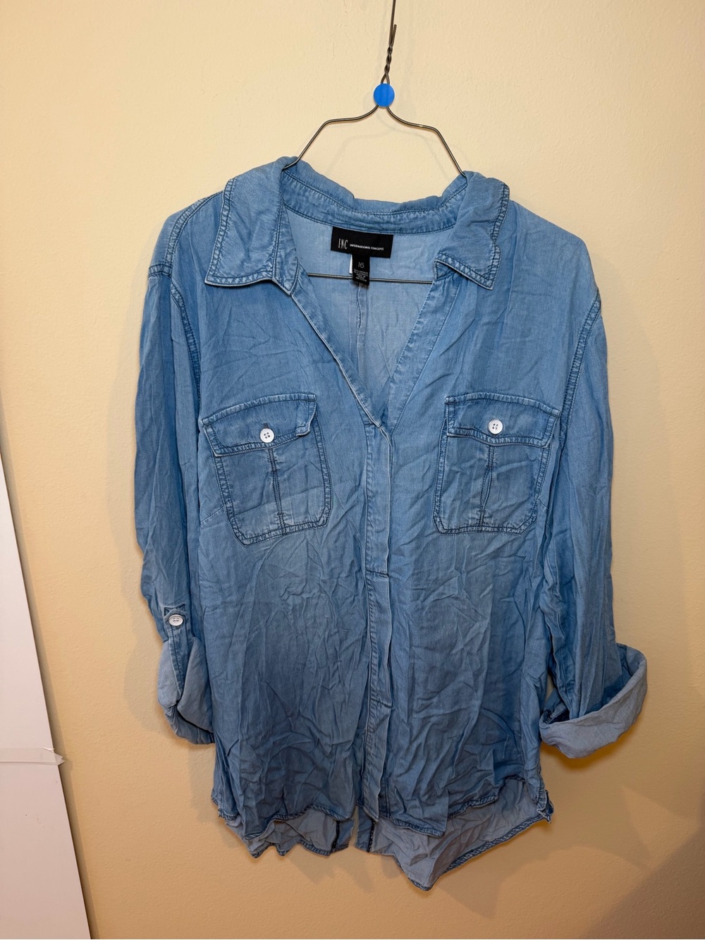 INC International Concepts Blue Denim-Style Button Down Shirt